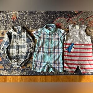 Lot collared shirt rompers, plaid stripes 6-12m Gap First Impressions Carter's